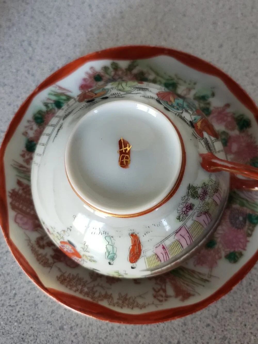Vintage Asian Theme Cup And Saucers